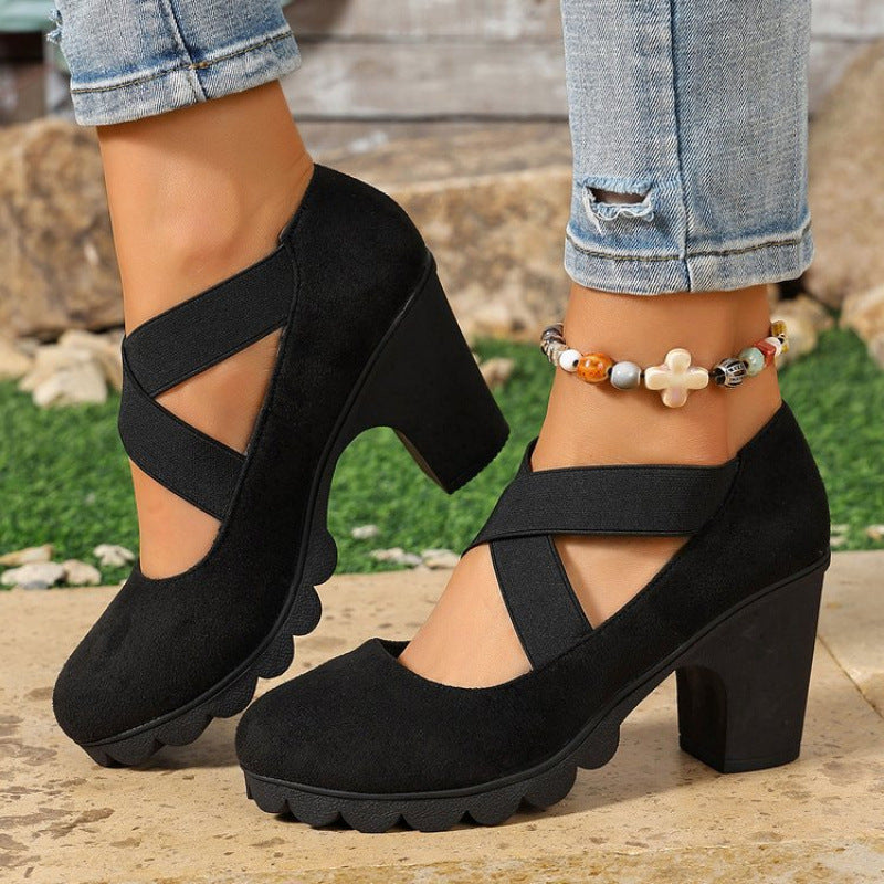 📢📢¡¡¡50 % de descuento!!!🎉✨Zapatos Mary Jane para mujer con puntera redonda, tiras cruzadas, tacón grueso, plataforma y aberturas, de tacón alto