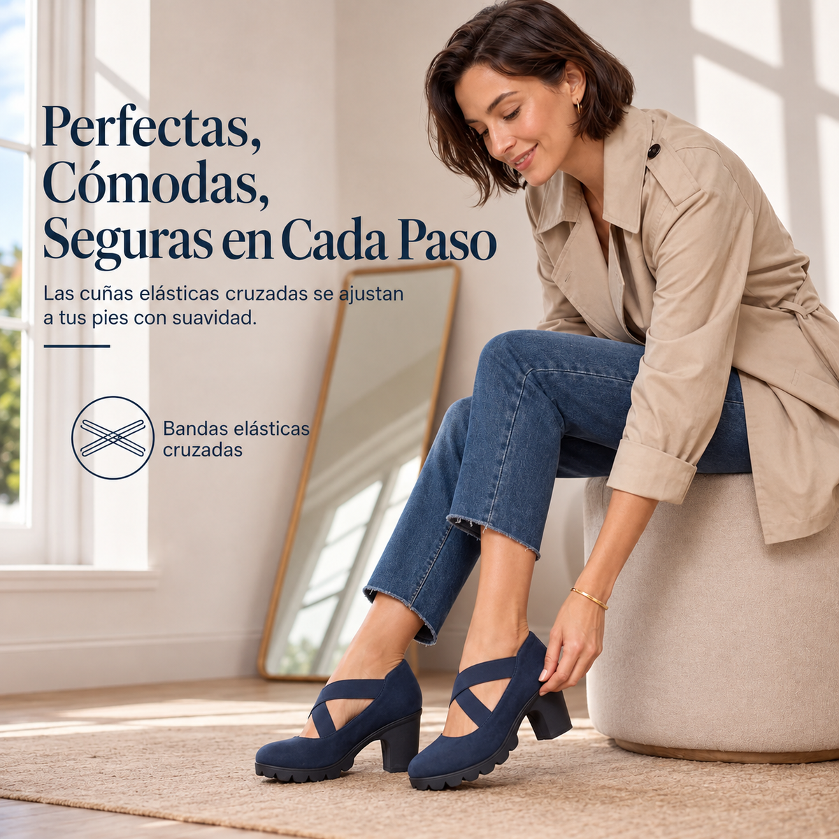 📢📢¡¡¡50 % de descuento!!!🎉✨Zapatos Mary Jane para mujer con puntera redonda, tiras cruzadas, tacón grueso, plataforma y aberturas, de tacón alto