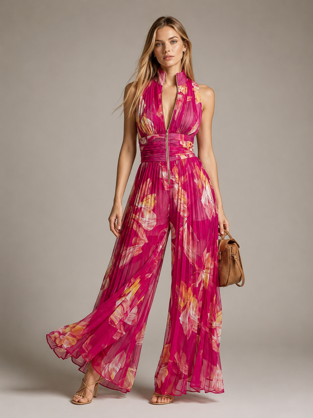 Leila| Mono Plisado Floral Fucsia™