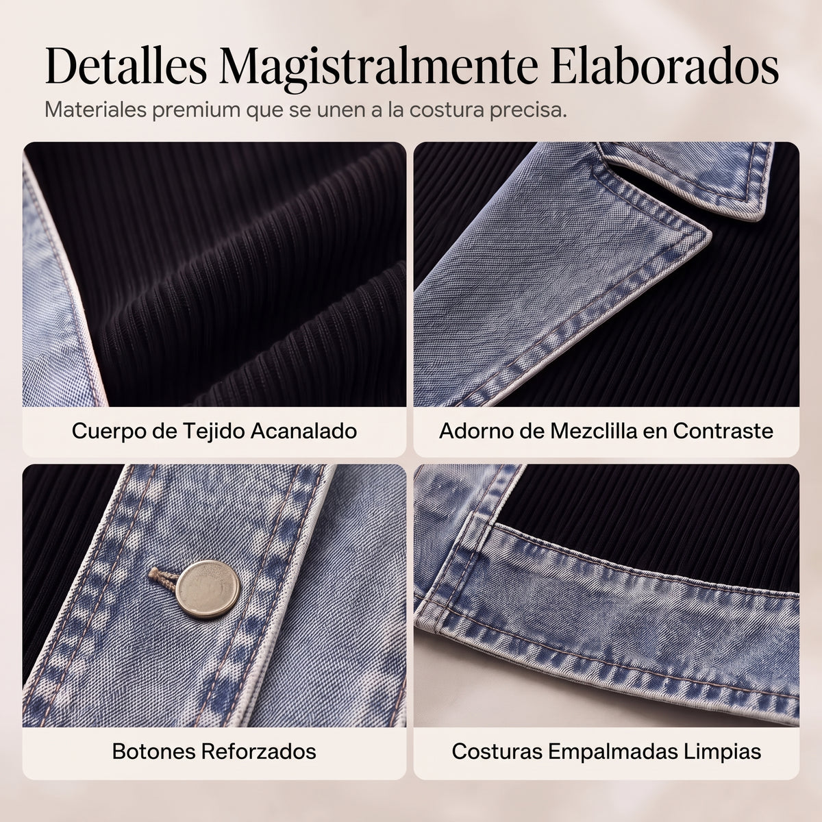 🔥Oferta especial: 60 % de descuento✨👚 Camisa de mujer con mezcla de punto acanalado y denim: elegancia desenfadada para el día a día🎁
