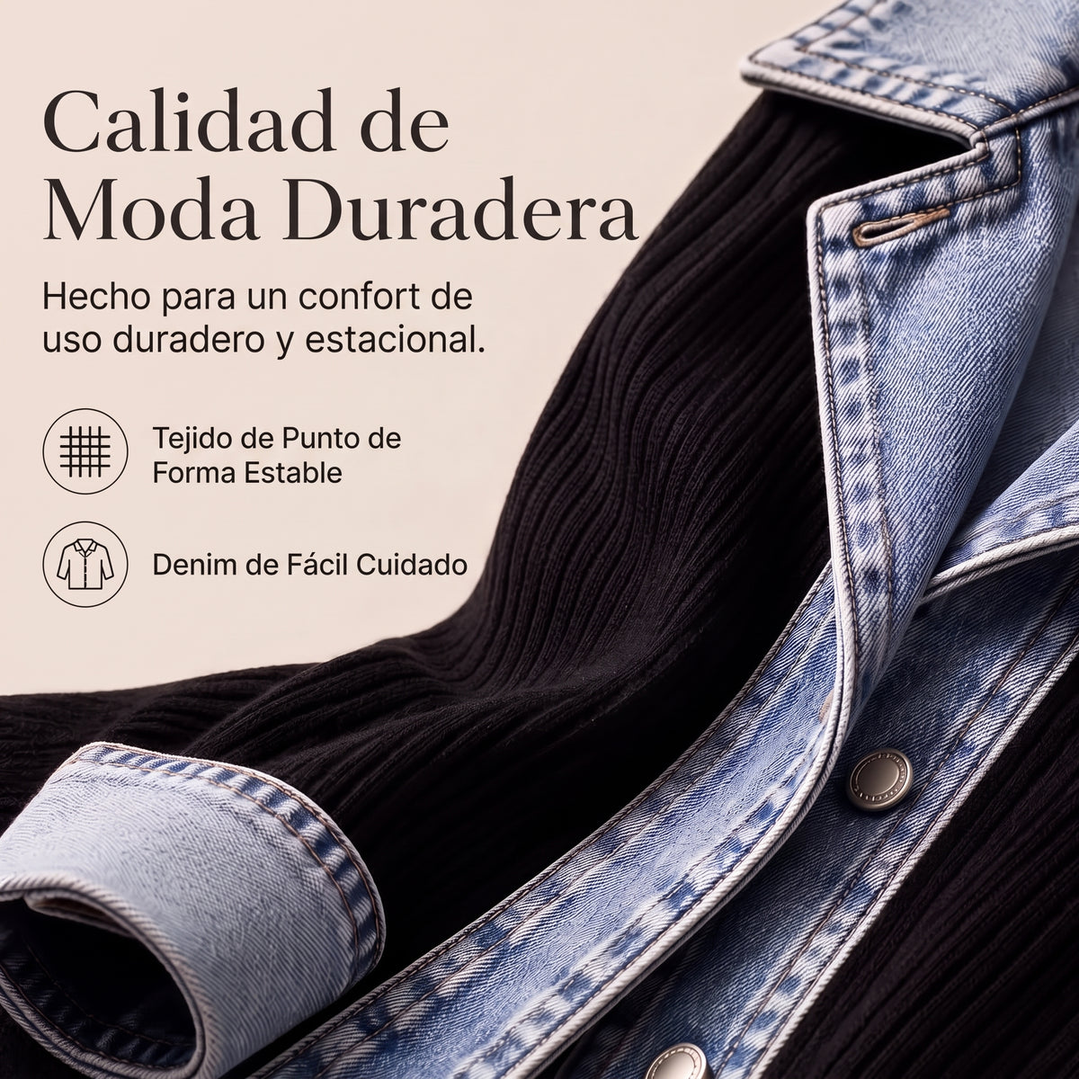 🔥Oferta especial: 60 % de descuento✨👚 Camisa de mujer con mezcla de punto acanalado y denim: elegancia desenfadada para el día a día🎁