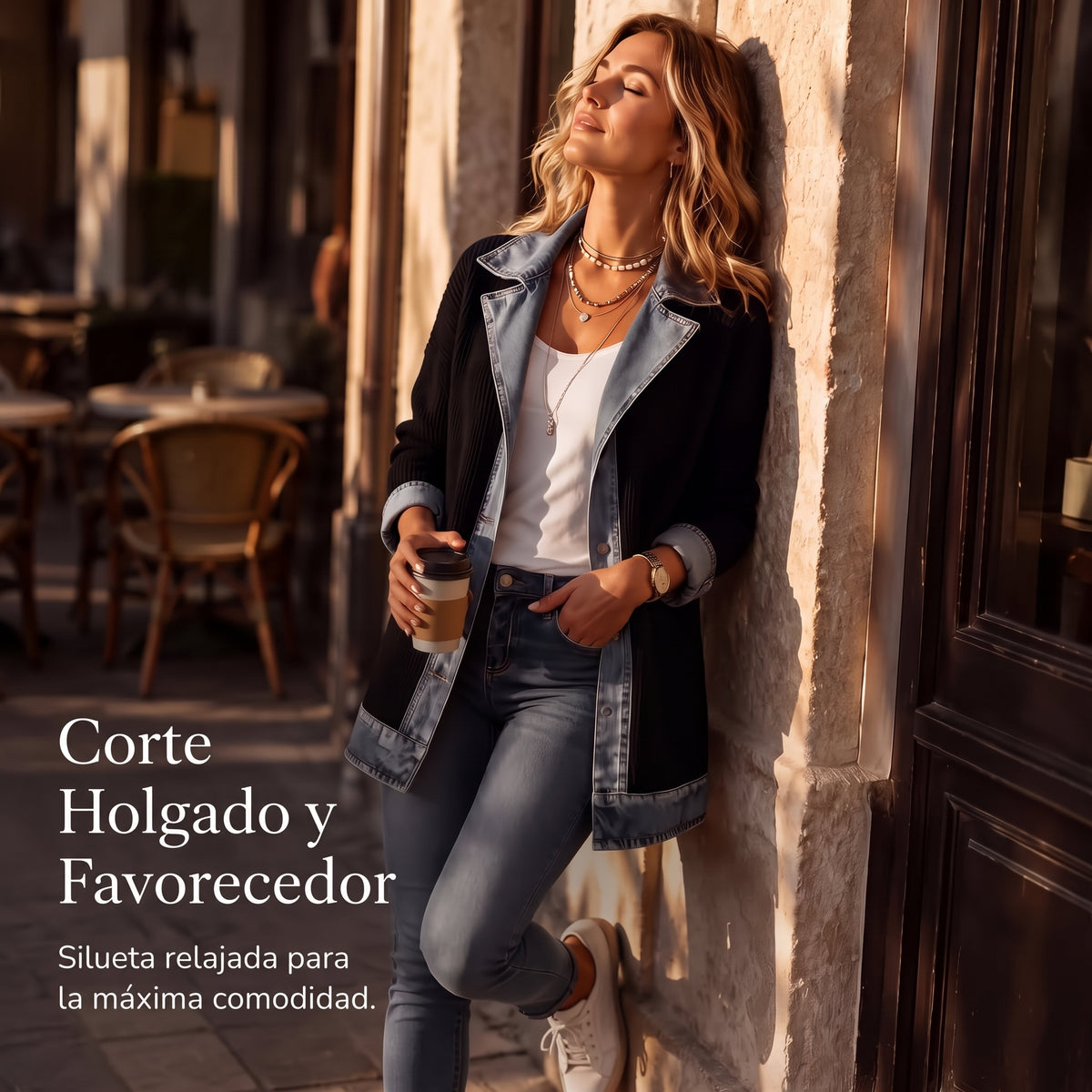 🔥Oferta especial: 60 % de descuento✨👚 Camisa de mujer con mezcla de punto acanalado y denim: elegancia desenfadada para el día a día🎁