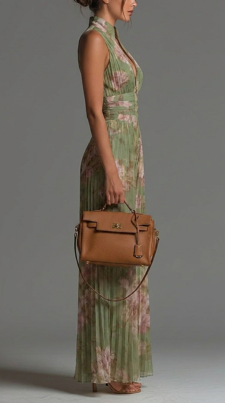 Shofia Jumpsuit | Mono verde de gasa plisada