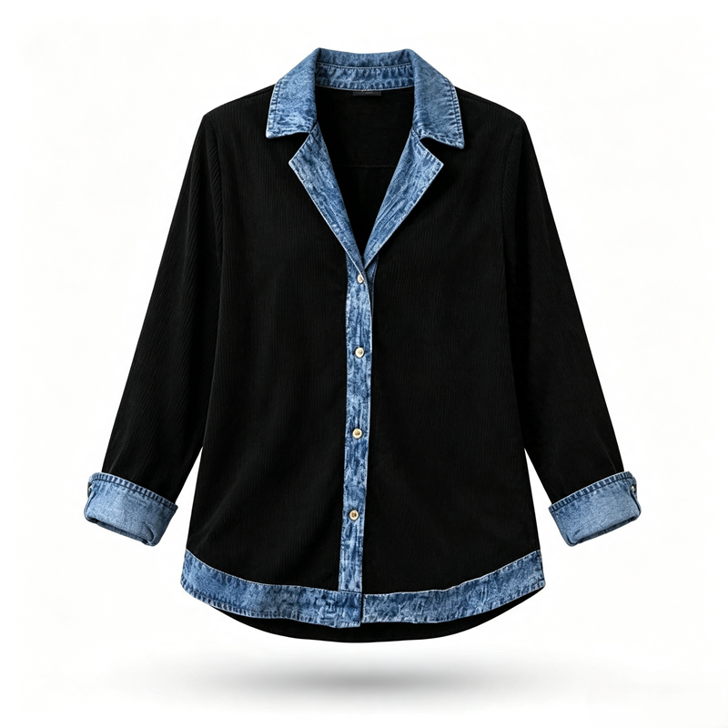 🔥Oferta especial: 60 % de descuento✨👚 Camisa de mujer con mezcla de punto acanalado y denim: elegancia desenfadada para el día a día🎁