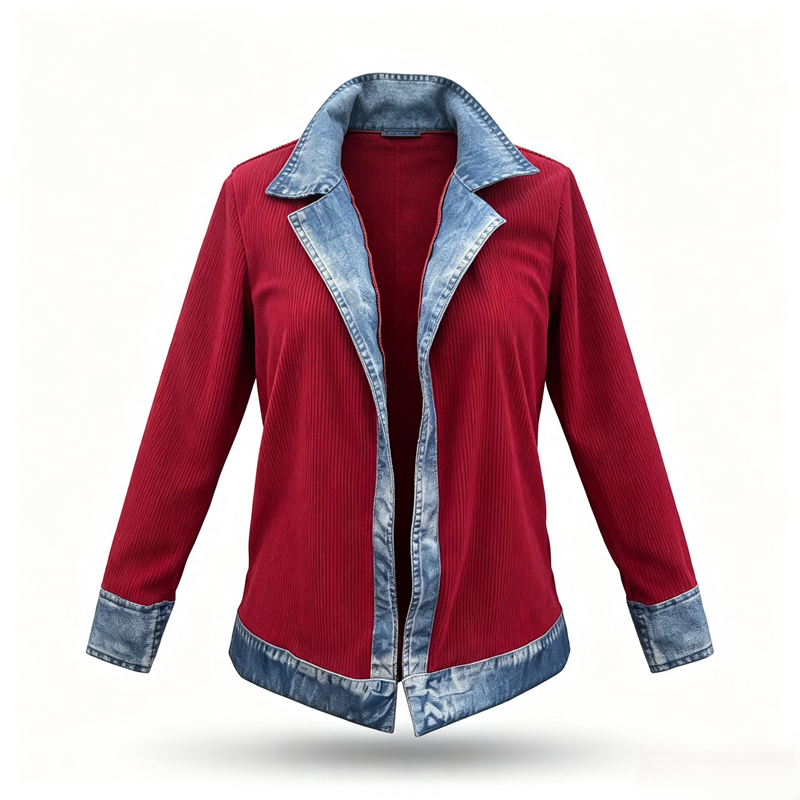🔥Oferta especial: 60 % de descuento✨👚 Camisa de mujer con mezcla de punto acanalado y denim: elegancia desenfadada para el día a día🎁