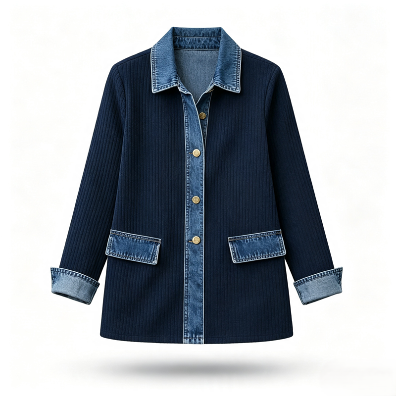 🔥Oferta especial: 60 % de descuento✨👚 Camisa de mujer con mezcla de punto acanalado y denim: elegancia desenfadada para el día a día🎁
