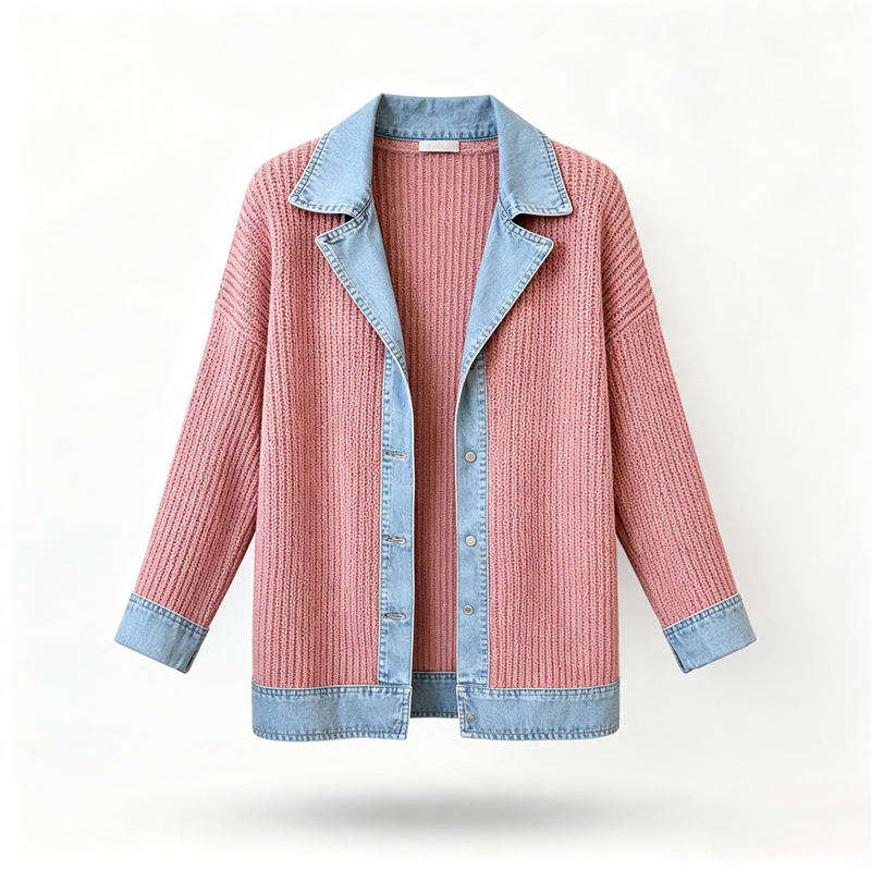 🔥Oferta especial: 60 % de descuento✨👚 Camisa de mujer con mezcla de punto acanalado y denim: elegancia desenfadada para el día a día🎁