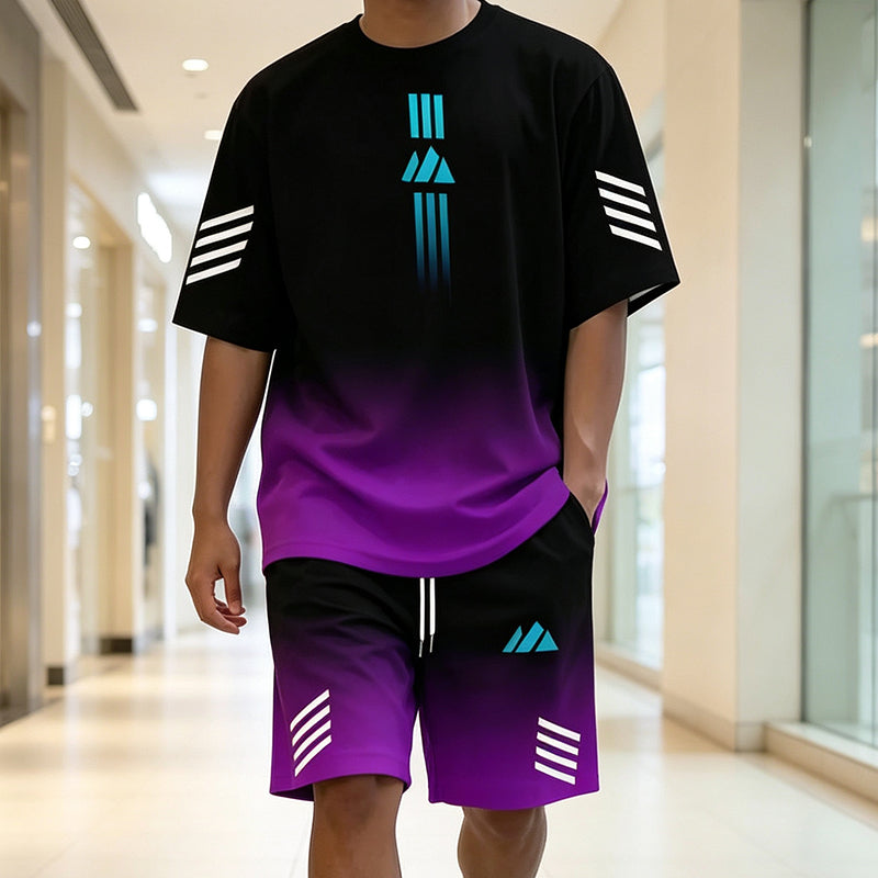 🎉 ¡50 % de descuento por tiempo limitado! 👕 Conjunto de dos piezas para hombre (camiseta y pantalones cortos) – Diseño degradado y tejido transpirable ☀️