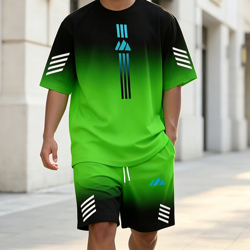 🎉 ¡50 % de descuento por tiempo limitado! 👕 Conjunto de dos piezas para hombre (camiseta y pantalones cortos) – Diseño degradado y tejido transpirable ☀️