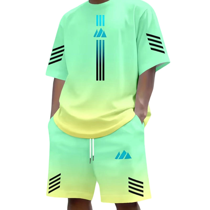 🎉 ¡50 % de descuento por tiempo limitado! 👕 Conjunto de dos piezas para hombre (camiseta y pantalones cortos) – Diseño degradado y tejido transpirable ☀️