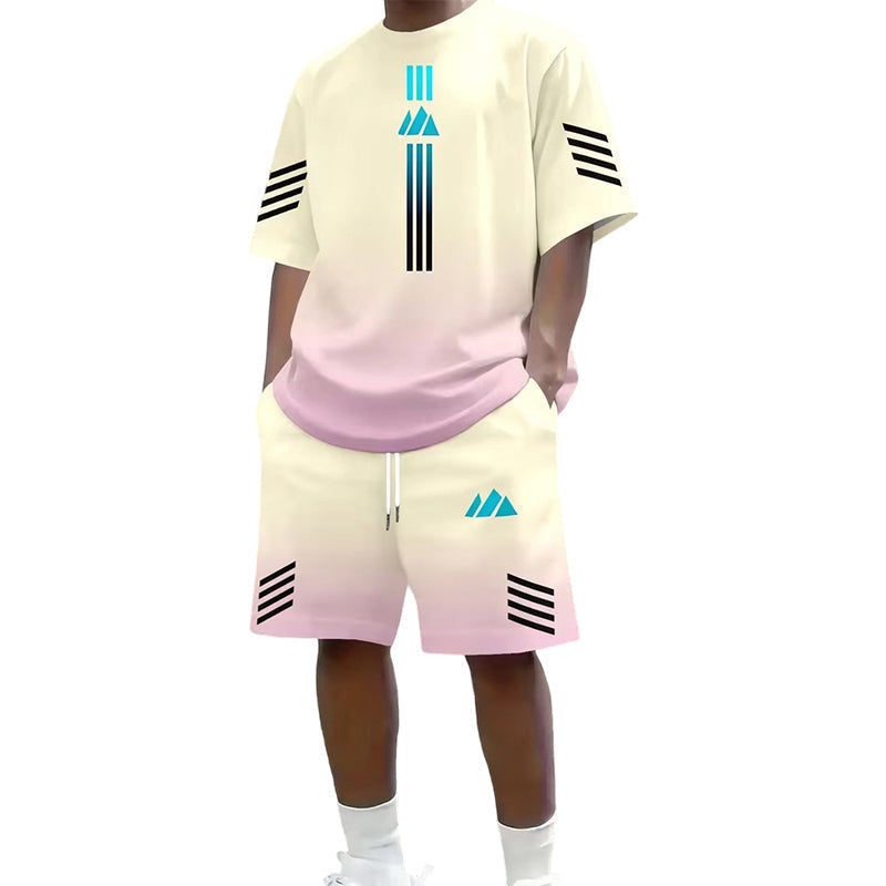 🎉 ¡50 % de descuento por tiempo limitado! 👕 Conjunto de dos piezas para hombre (camiseta y pantalones cortos) – Diseño degradado y tejido transpirable ☀️