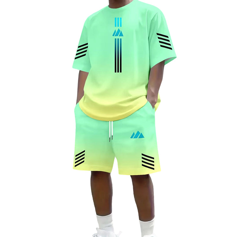 🎉 ¡50 % de descuento por tiempo limitado! 👕 Conjunto de dos piezas para hombre (camiseta y pantalones cortos) – Diseño degradado y tejido transpirable ☀️
