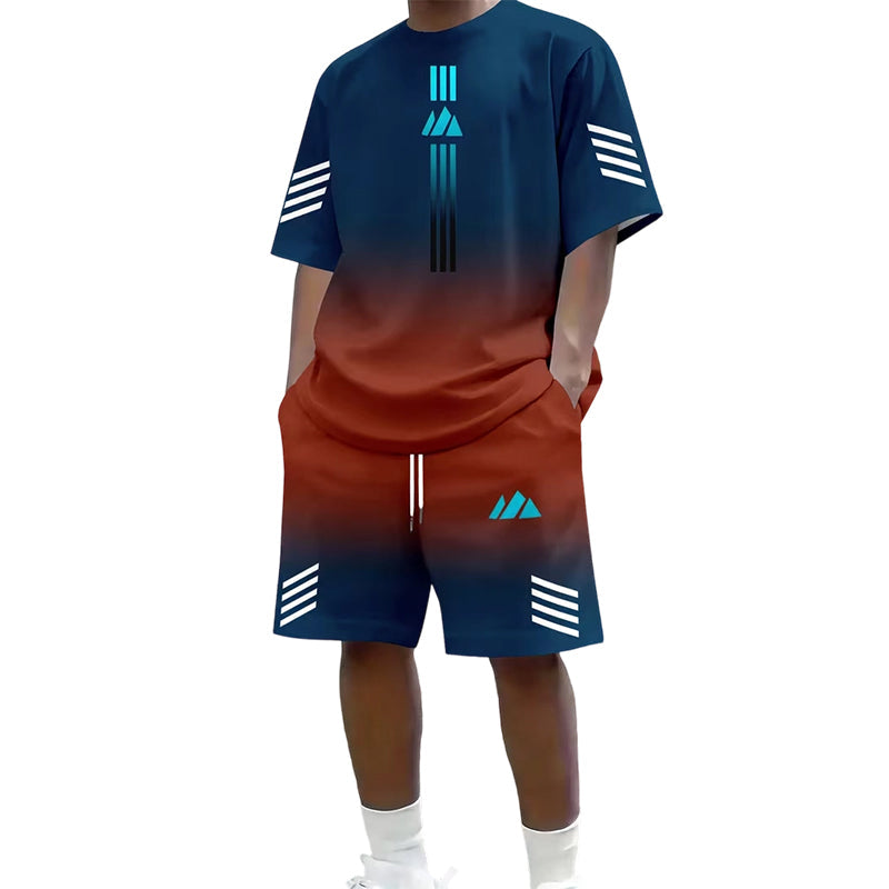 🎉 ¡50 % de descuento por tiempo limitado! 👕 Conjunto de dos piezas para hombre (camiseta y pantalones cortos) – Diseño degradado y tejido transpirable ☀️