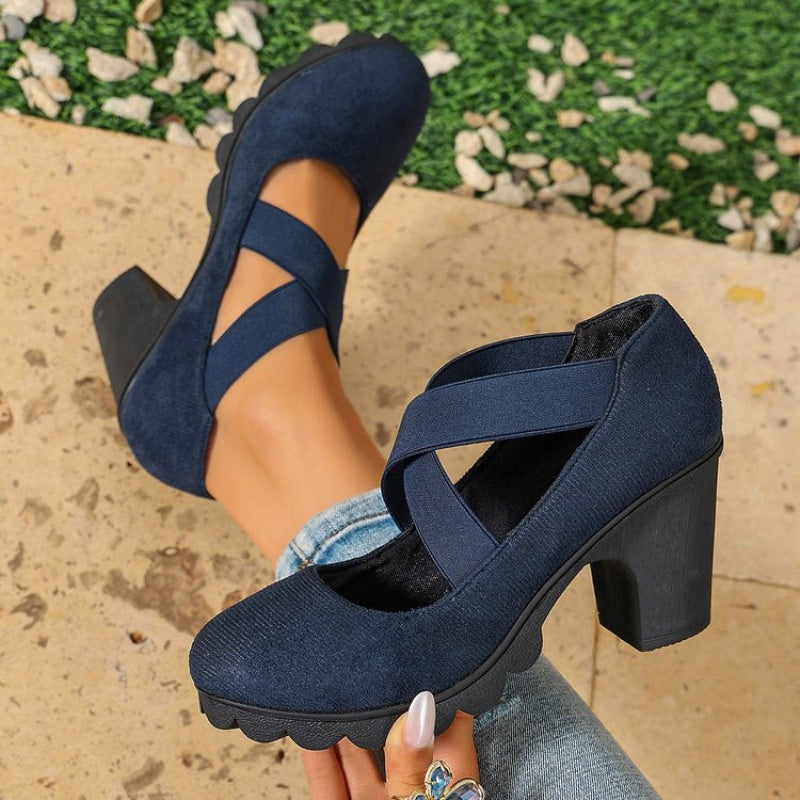 📢📢¡¡¡50 % de descuento!!!🎉✨Zapatos Mary Jane para mujer con puntera redonda, tiras cruzadas, tacón grueso, plataforma y aberturas, de tacón alto